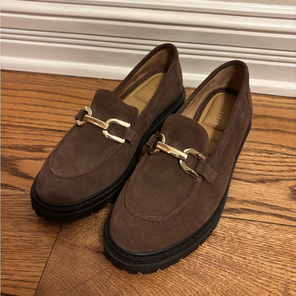 Brown Suede Loafers with Gold Bit Hardware